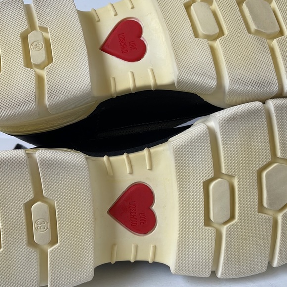 LOVE MOSCHINO Jacquard knit-paneled faux leather high-top sneakers US9 IT39 - Picture 10 of 10